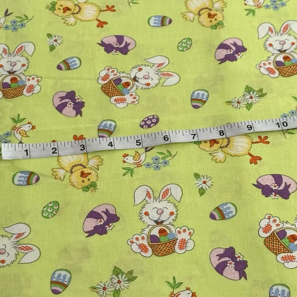 Easter Fabric Bunny Chick Easter Eggs on Green Cotton  1yd 35